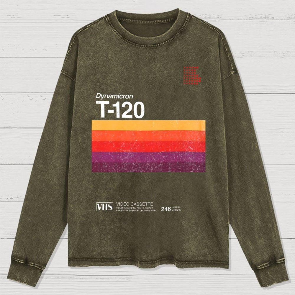 VHS T-120 Vintage Video Tape Retro Graphic Washed Long Sleeve Tee