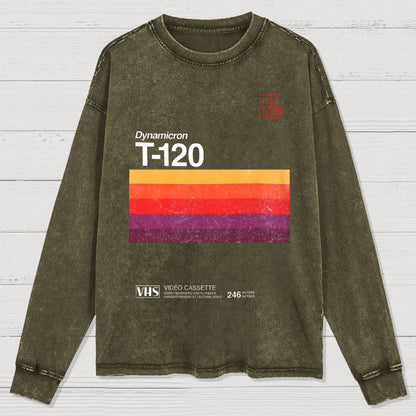 VHS T-120 Vintage Video Tape Retro Graphic Washed Long Sleeve Tee