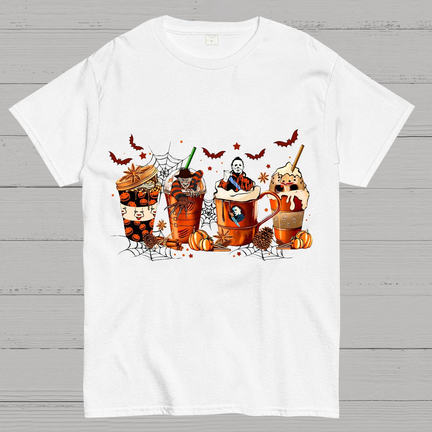 Skeleton Coffee Cups Halloween Geeky T-Shirt
