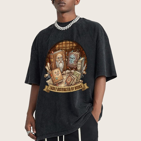 Easily Distracted By Books Vintage Distressed T-shirt