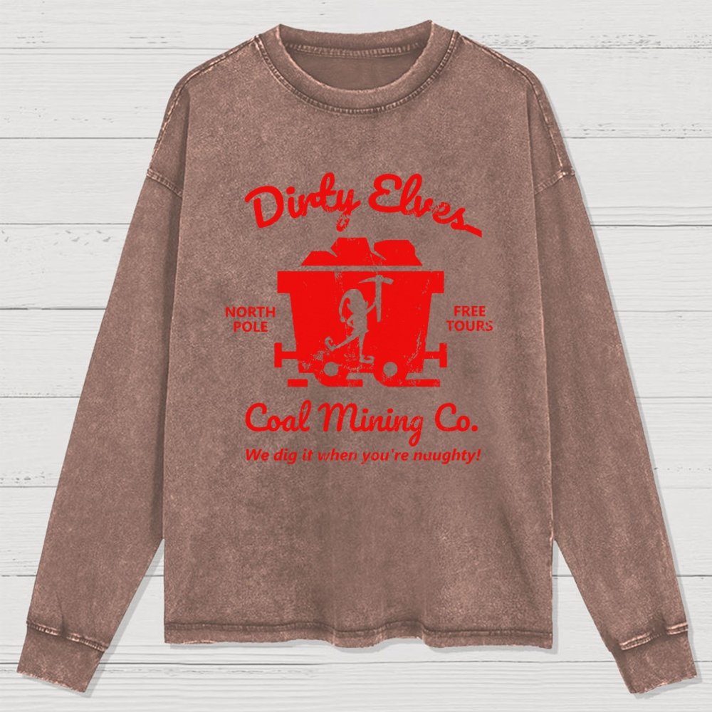 Dirty Elves Coal Mining Company Christmas Humor Washed Long Sleeve Tee