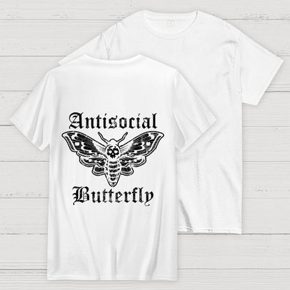 Funny Antisocial Butterfly Front And Back Printing Geek T-Shirt