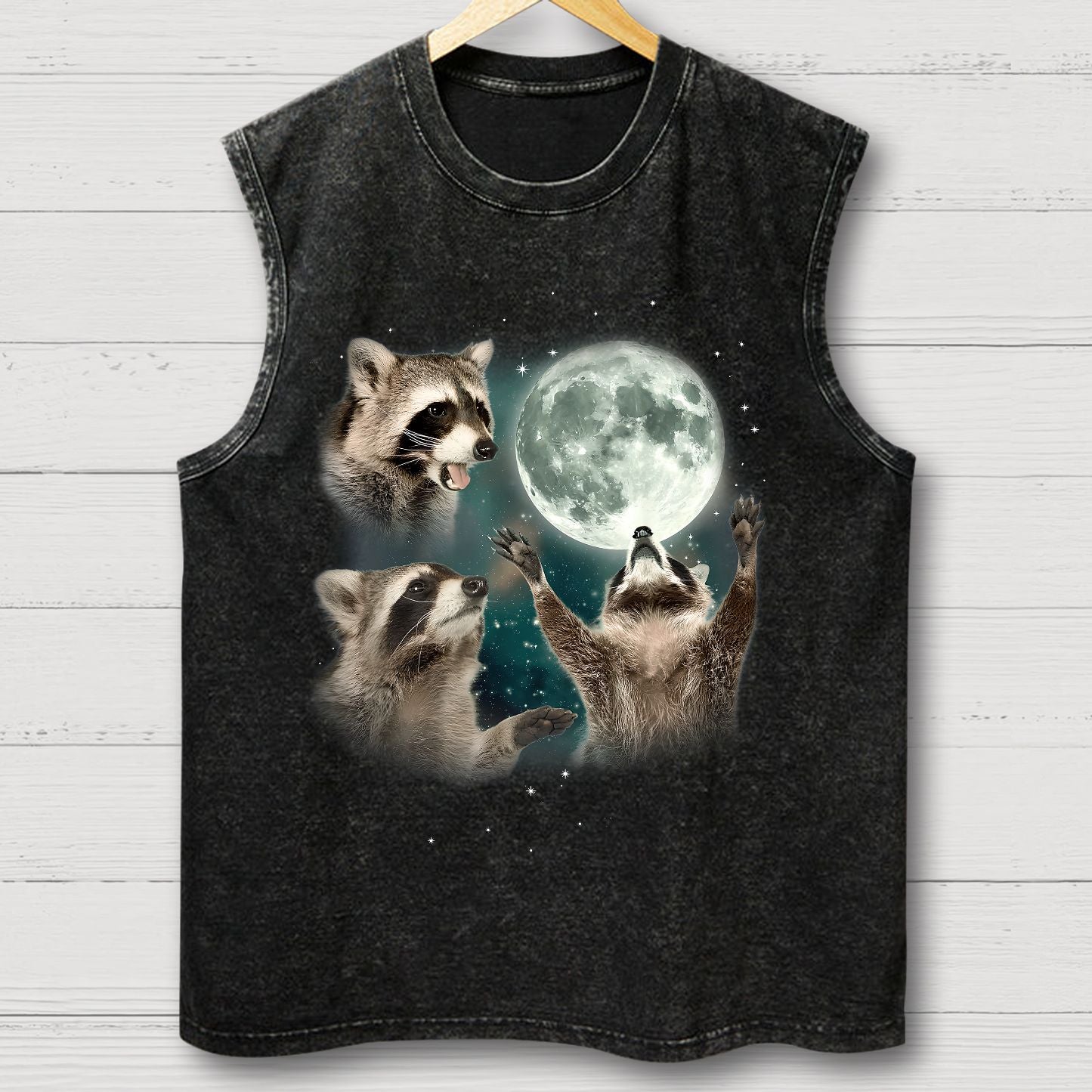 Three Raccoons Moon Vintage Distressed Washed Tank