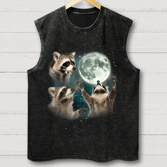 Three Raccoons Moon Vintage Distressed Washed Tank