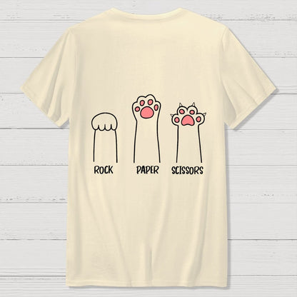 Rock Paper Scissors Hand Game Cute Paw Funny Cat Front And Back Printing Geek T-Shirt