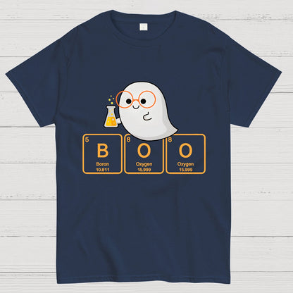 Ghost Scientist With Periodic Table of Elements that Spell BOO, Halloween Geek T-Shirt