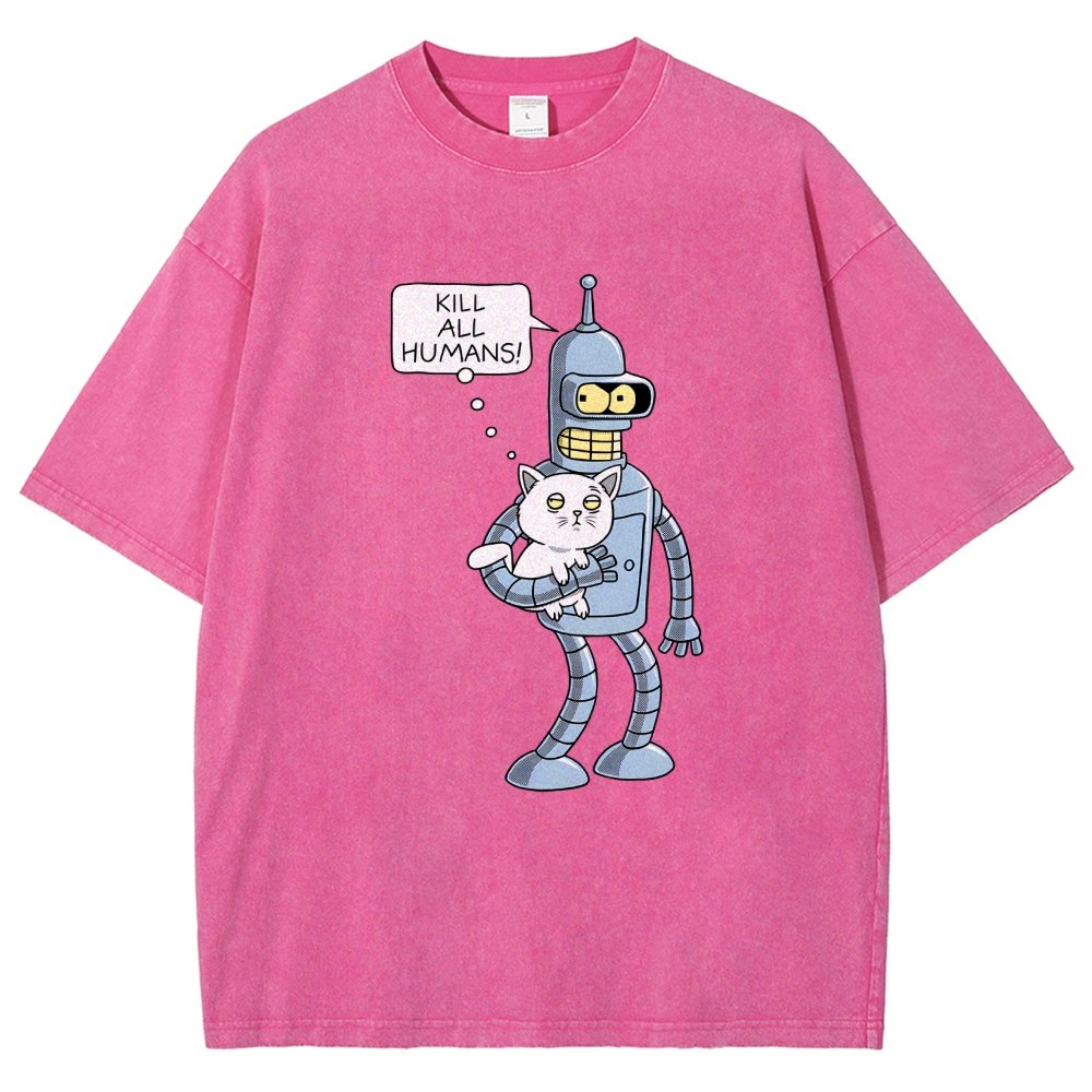 Kill All Humans! Catender Vintage Distressed T-shirt
