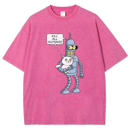 Kill All Humans! Catender Vintage Distressed T-shirt