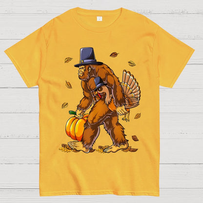Bigfoot Turkey Pumpkin Thanksgiving Sasquatch Geek T-Shirt