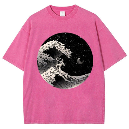 Astronaut Surfing Kanagawa Wave Vintage Distressed T-shirt