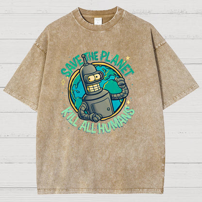 Save The Planet Kill All Humans Vintage Distressed T-shirt