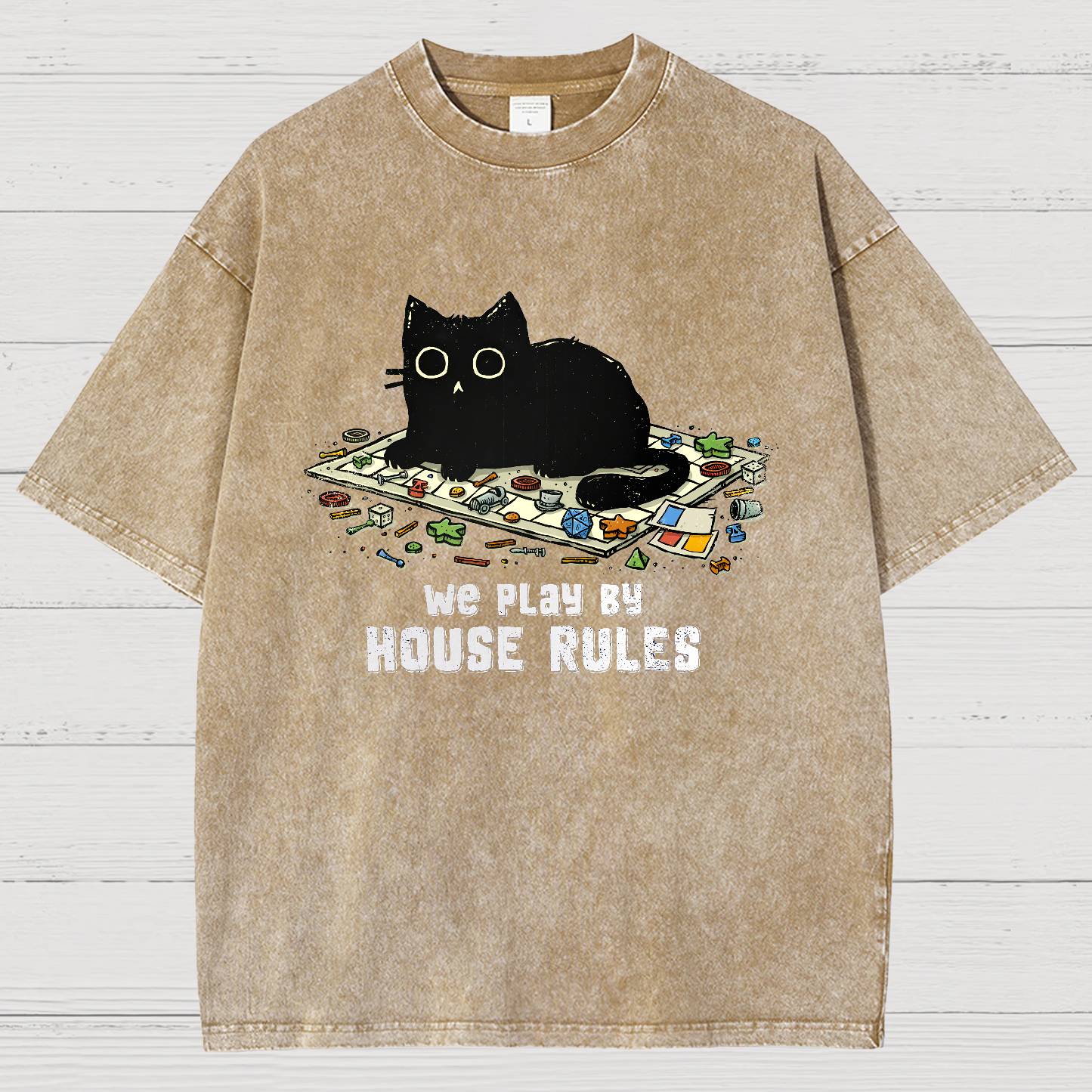 We Play By House Rules Funny Cat Vintage Distressed T-shirt