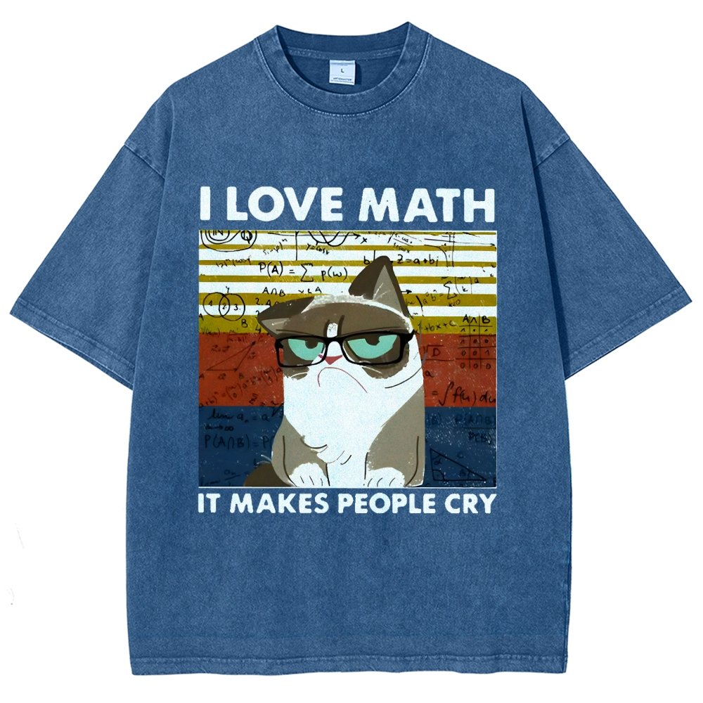 I Love Math It Makes People Cry Funny Cat Vintage Distressed T-shirt