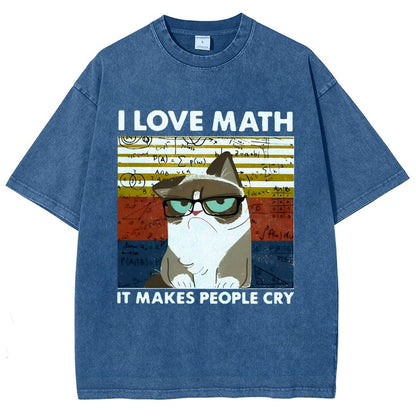 I Love Math It Makes People Cry Funny Cat Vintage Distressed T-shirt