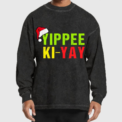 Yippee-Ki-Yay Funny Christmas Washed Long Sleeve Tee