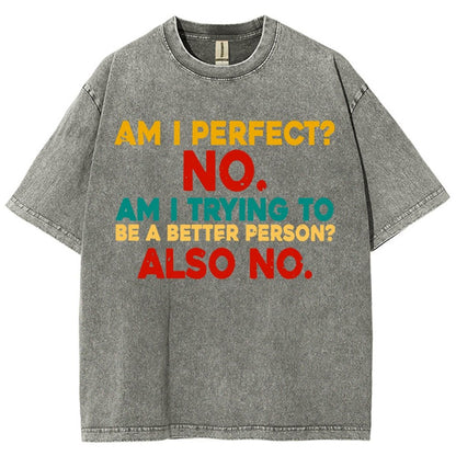 Am I Perfect No Am I Trying To Be A Better Person Also No Funny Quote Vintage Distressed T-shirt