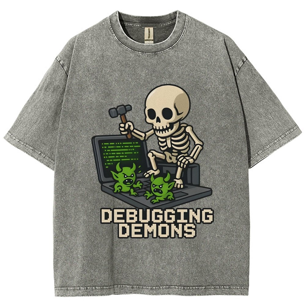 Debugging Demons Funny Programmer Vintage Distressed T-shirt