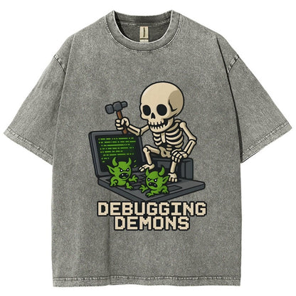 Debugging Demons Funny Programmer Vintage Distressed T-shirt