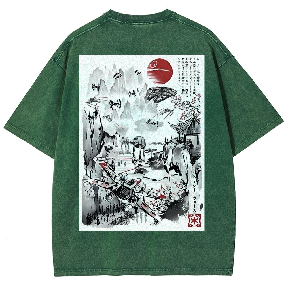 Last Battle of the Cosmic Conflict Back Print Washed T-Shirt