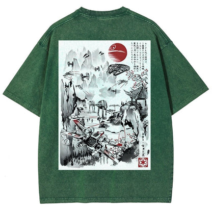 Last Battle of the Cosmic Conflict Back Print Washed T-Shirt