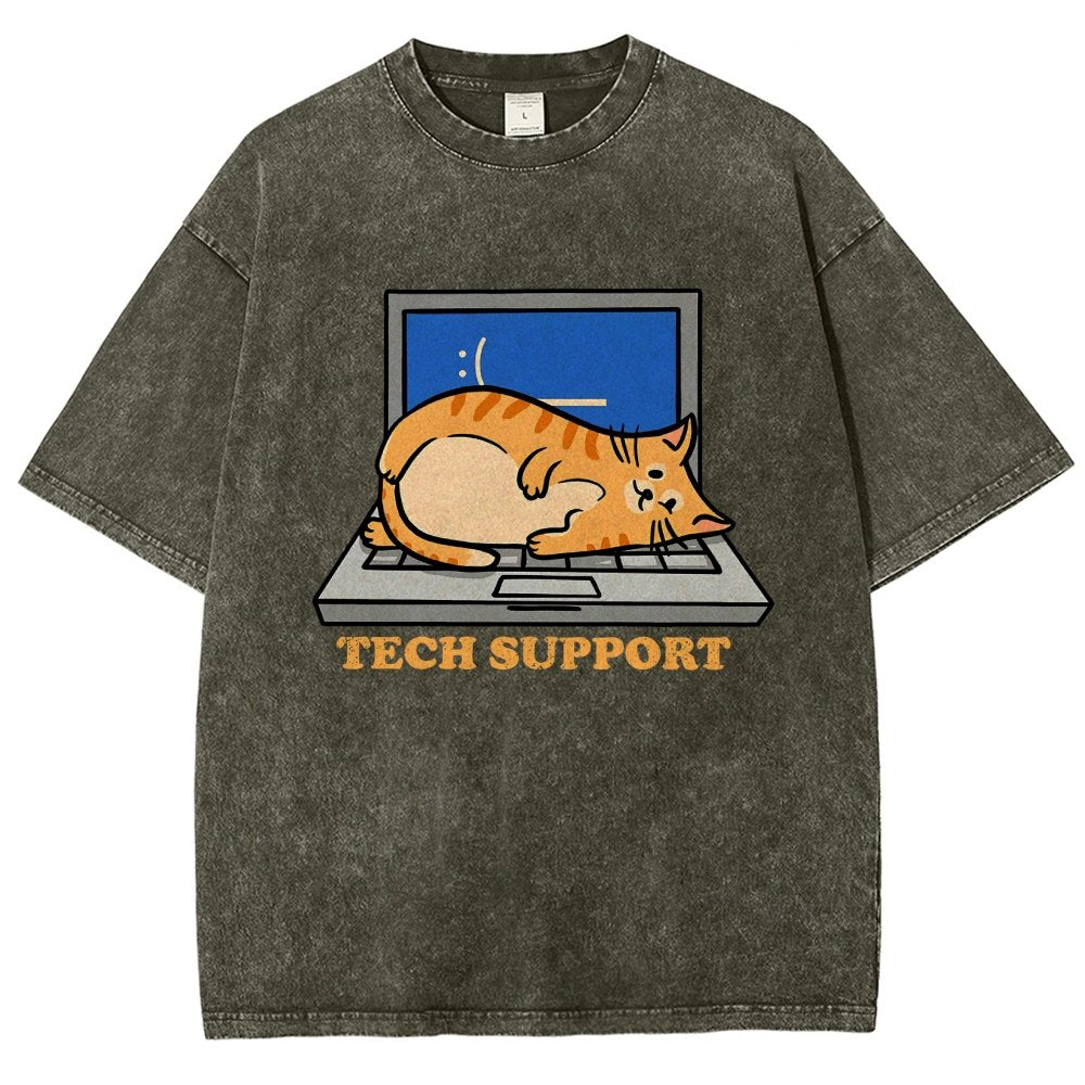 Cat Tech Support Vintage Distressed T-shirt