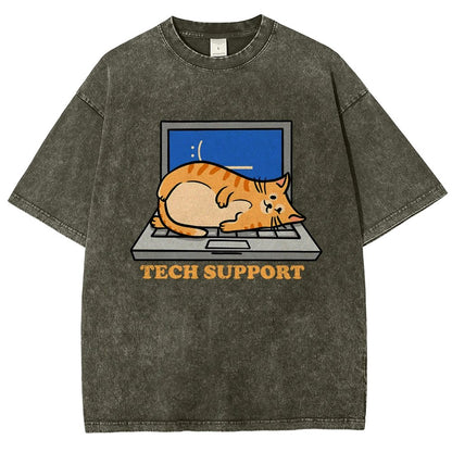 Cat Tech Support Vintage Distressed T-shirt