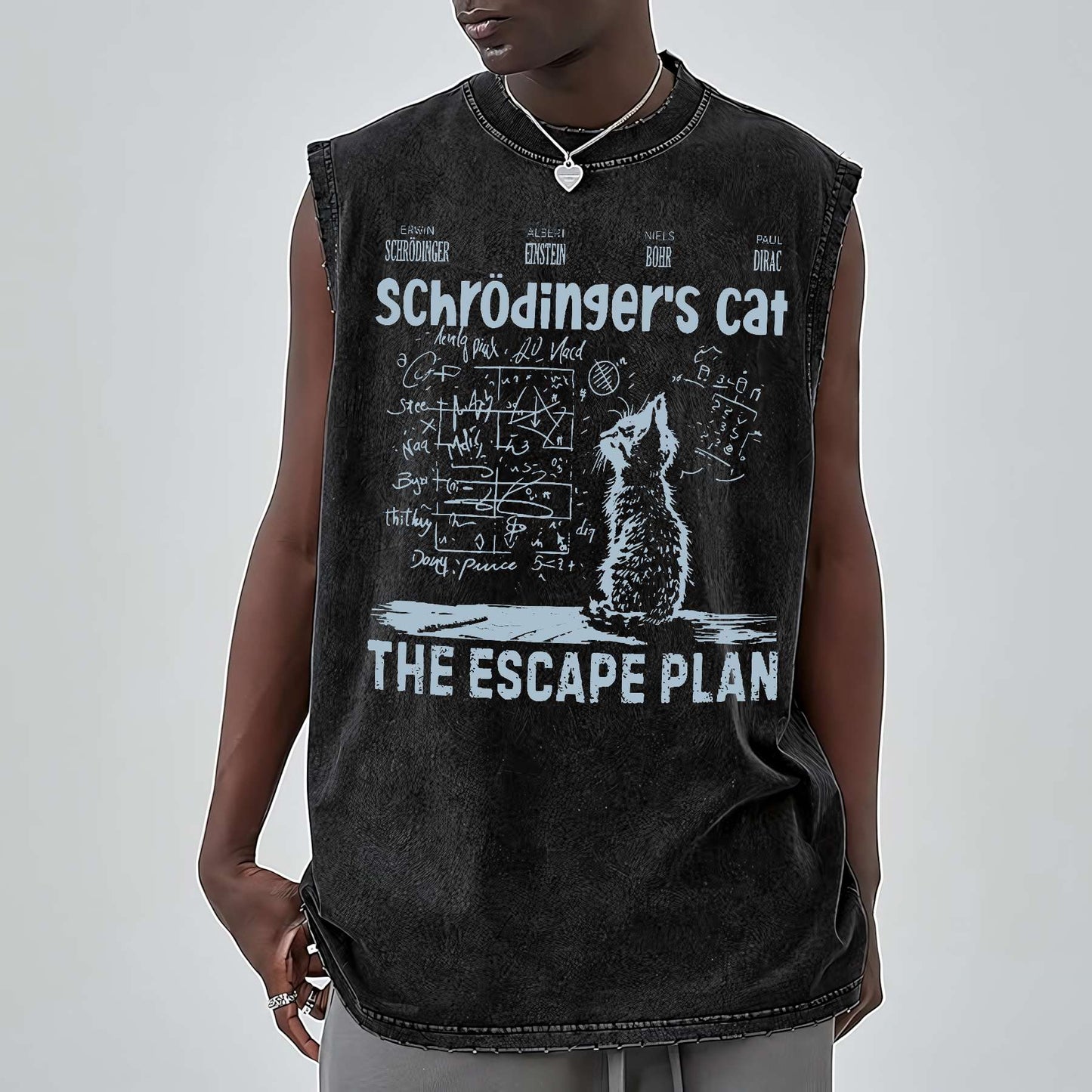 Schrodinger's Cat Escape Plan Interesting Physics Science Vintage Distressed Washed Tank