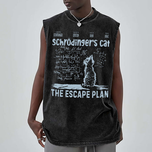 Schrodinger's Cat Escape Plan Interesting Physics Science Vintage Distressed Washed Tank