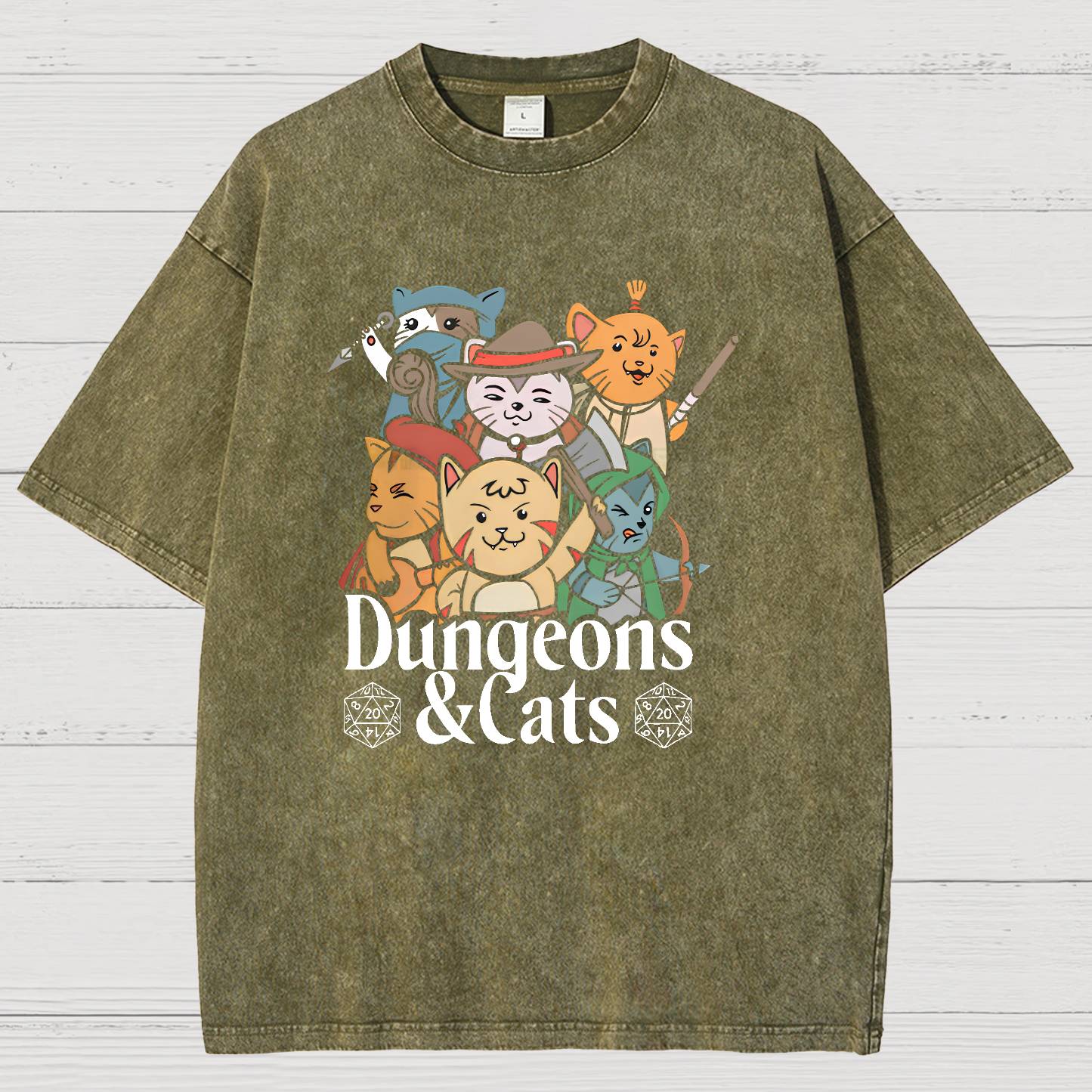 Dungeons and Cats Vintage Distressed T-shirt
