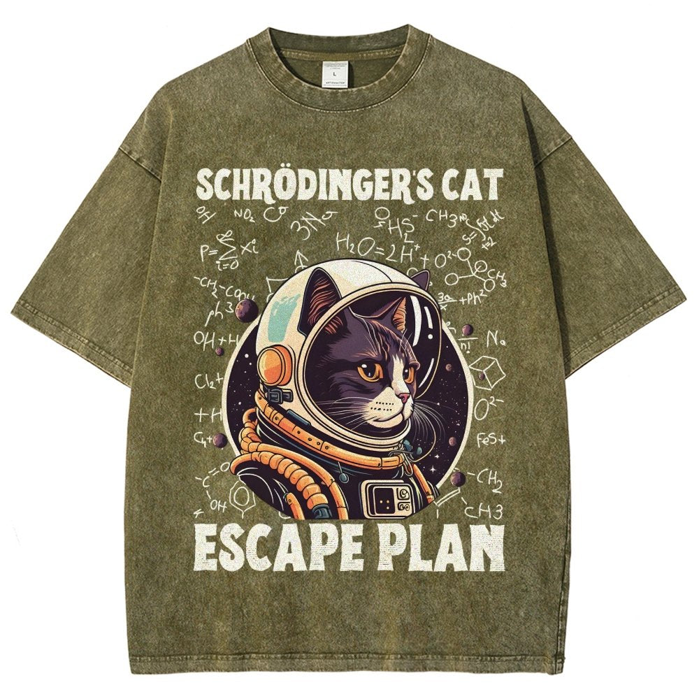 Funny Schrödinger's Cat Escape Plan Science Vintage Distressed T-shirt