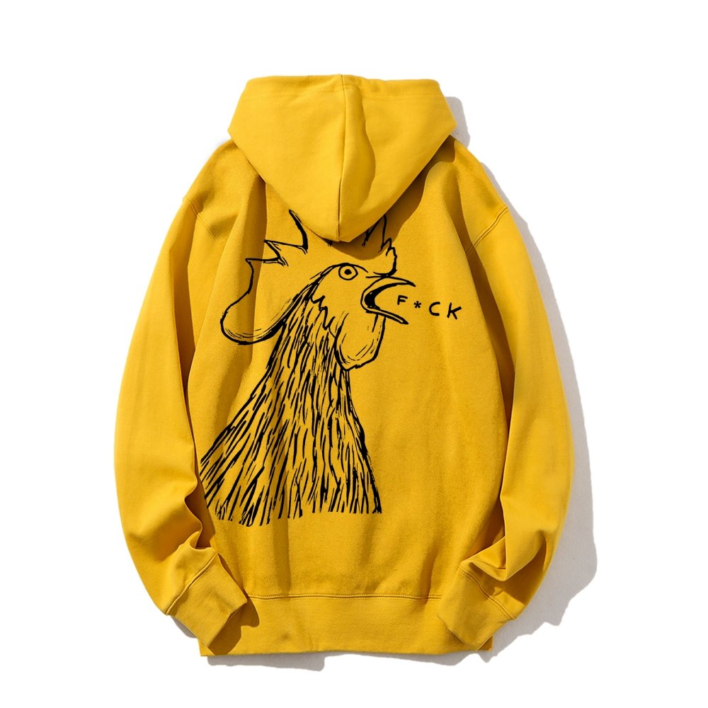 Funny Chicken  Printed Back Cotton Hoodie