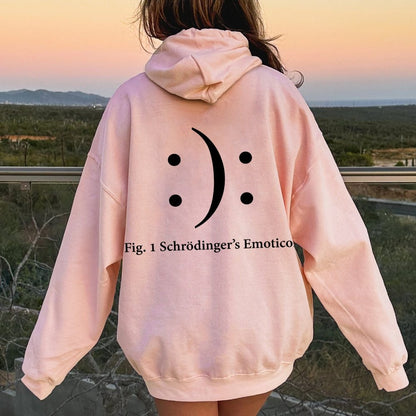 Schrodinger's Emoticon Printed Back Unisex Cotton Hoodie
