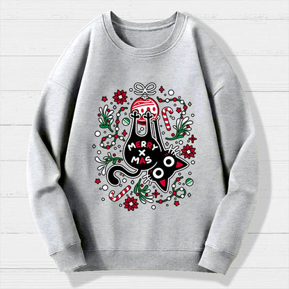 Christmas Cat Butt Geek Cotton Sweatshirt