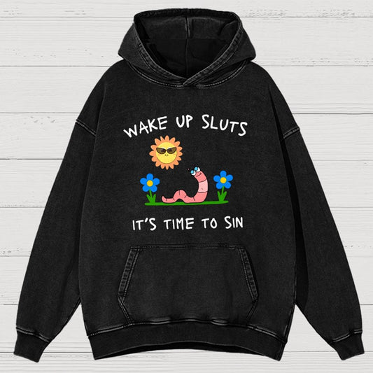 Wake Up Sluts Vintage Distressed Hoodie