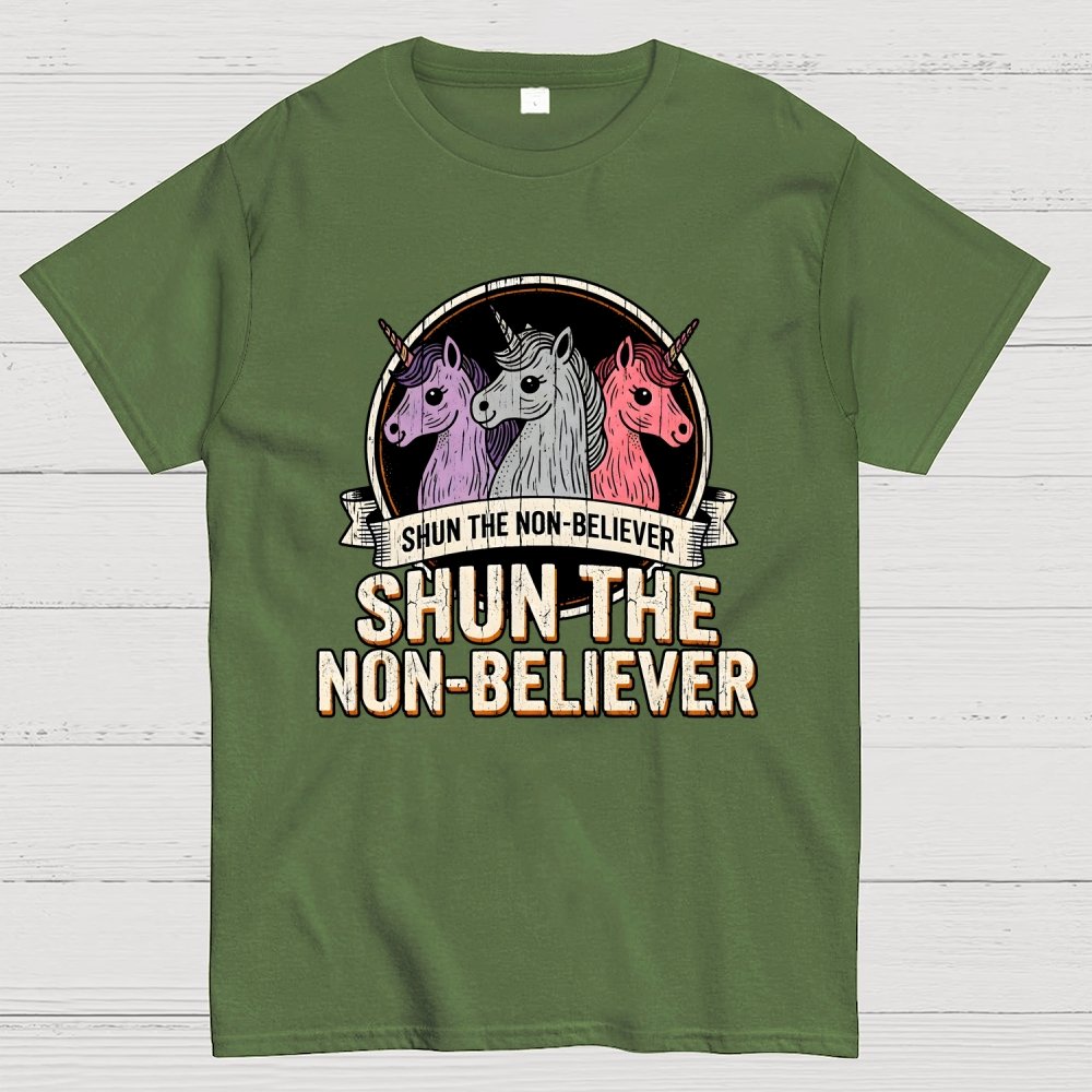 Shun The Non-Believer Funny Unicorn Meme Geek T-Shirt