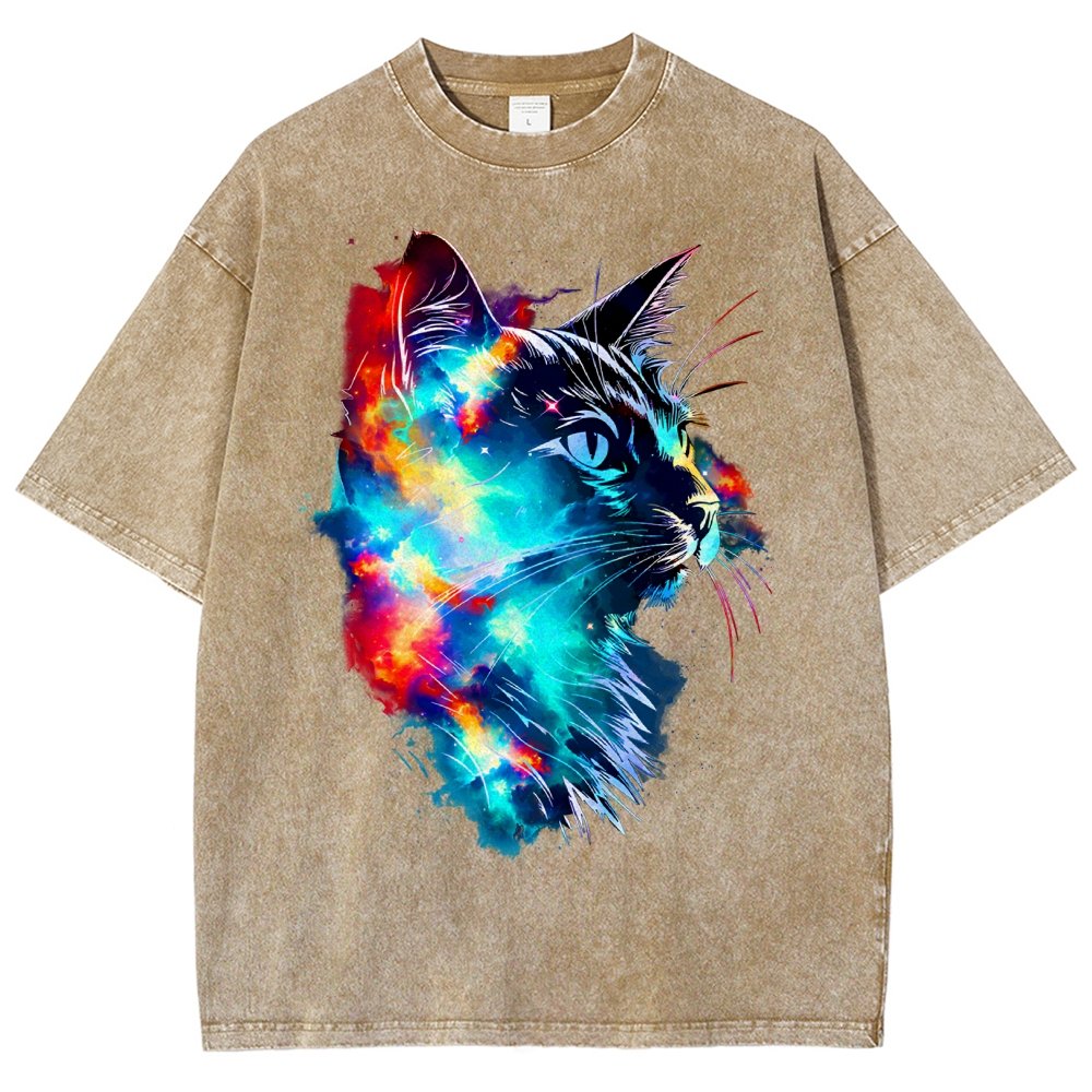 Cosmos Cat Vintage Distressed T-shirt
