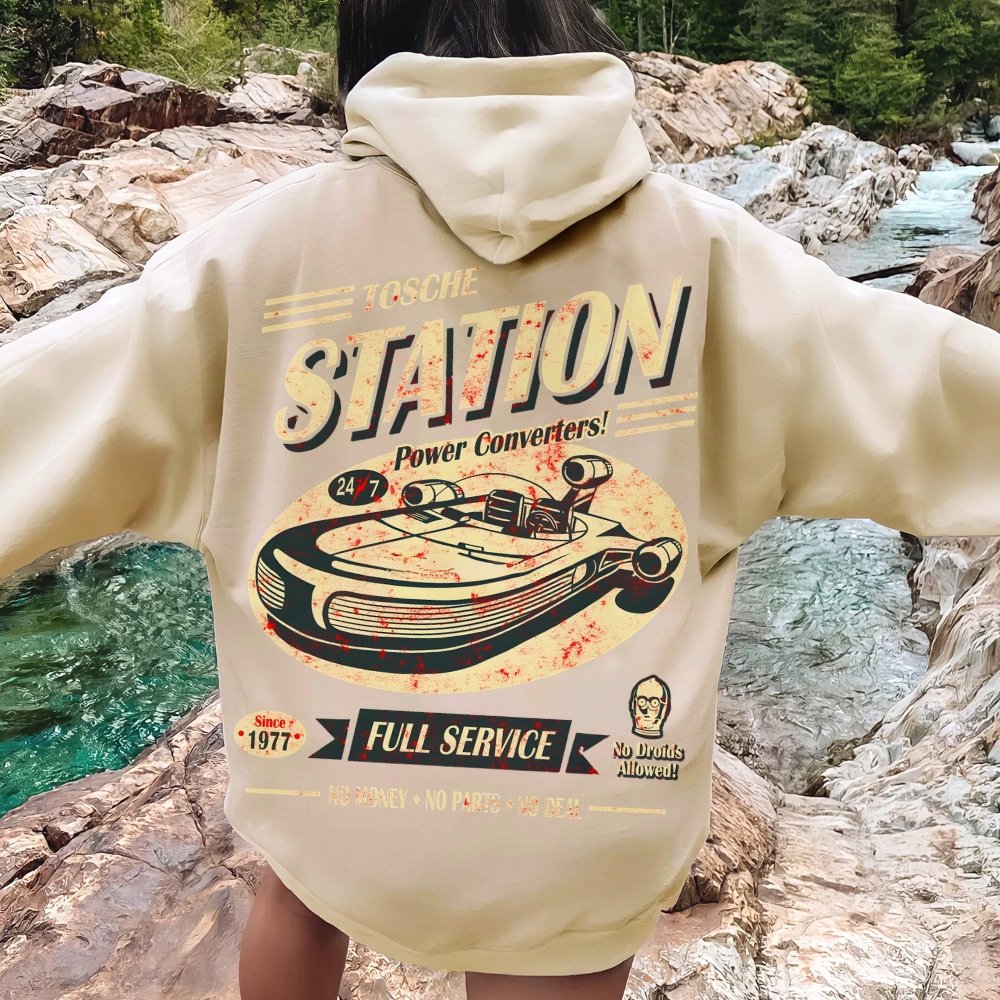 Classic Printed Back Cotton Hoodie with a Fictitious Location Design