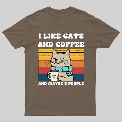 I Like Cats And Coffee And Maybe 3 People Funny Nerd T-Shirt
