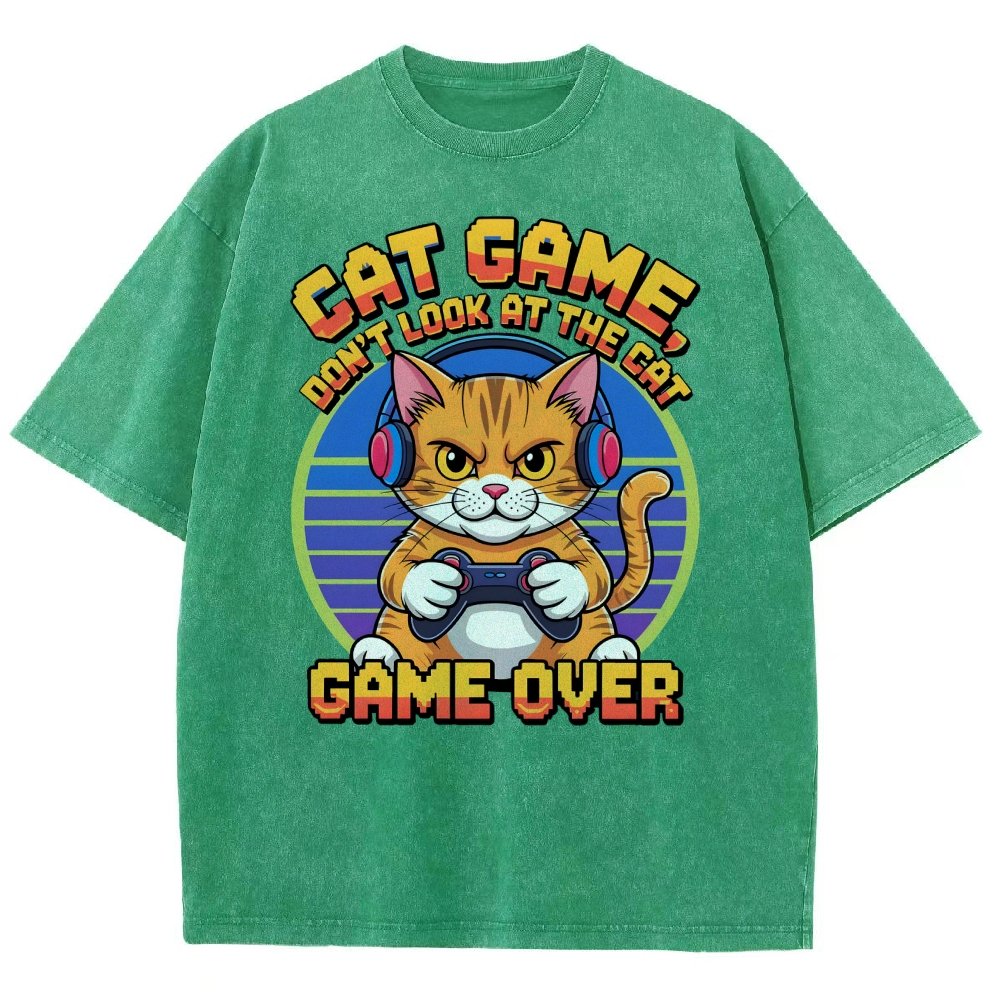 Funny Cat Game-Game Over Vintage Distressed T-shirt