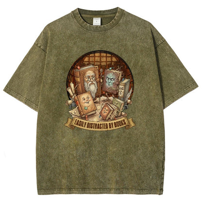 Easily Distracted By Books Vintage Distressed T-shirt