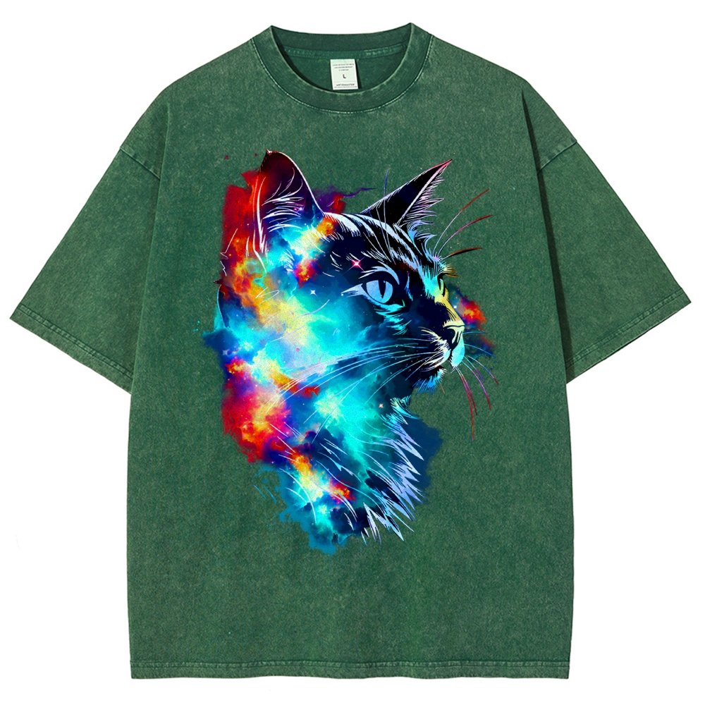 Cosmos Cat Vintage Distressed T-shirt