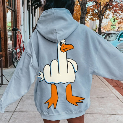 Rude Seagull Design Funny Printed Back Cotton Hoodie
