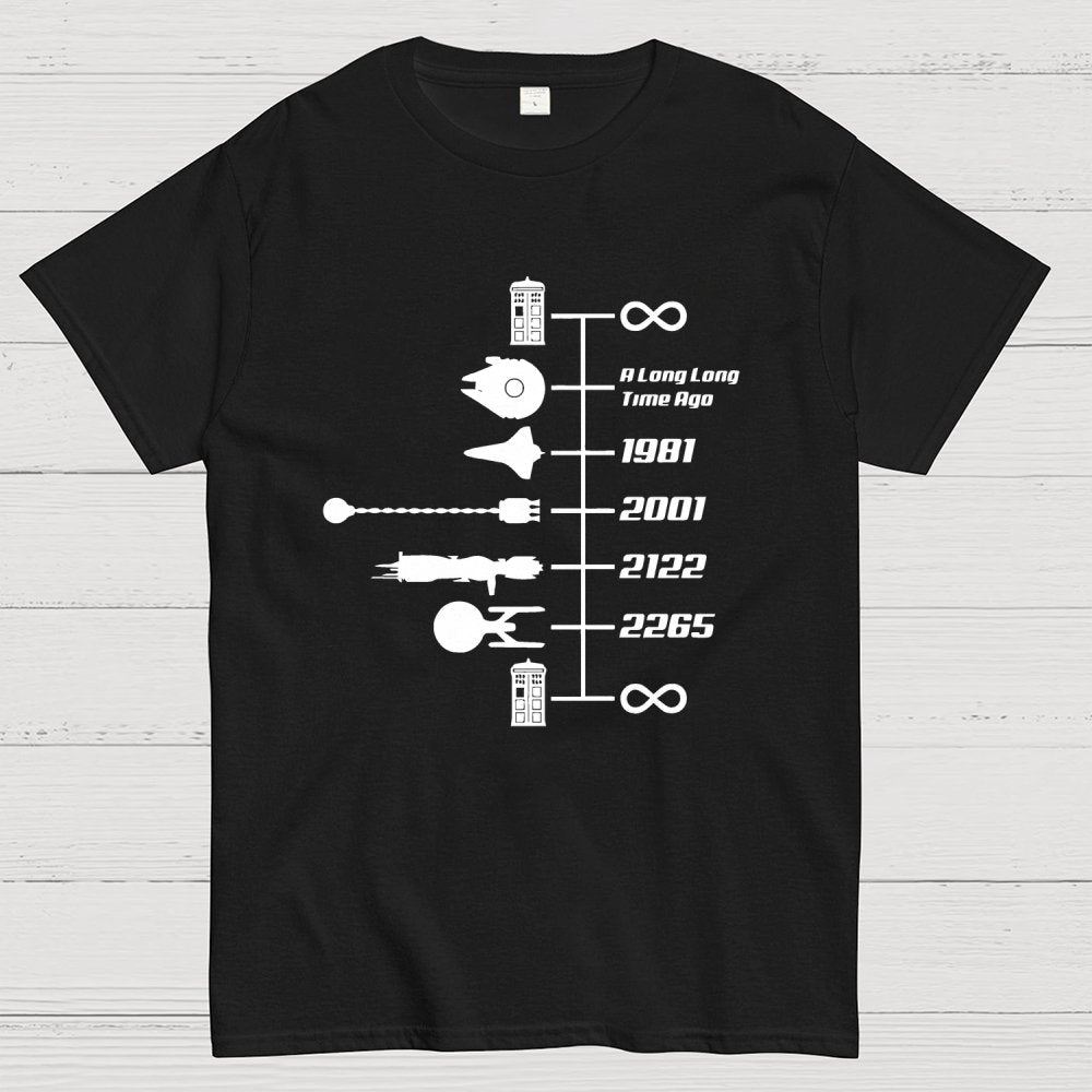 Sci-Fi Timeline Graphic Classic Movie Spaceships Nostalgic Space Travel Geek T-Shirt