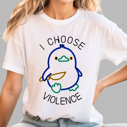 I Choose Violence Neon Funny Duck Geek T-Shirt