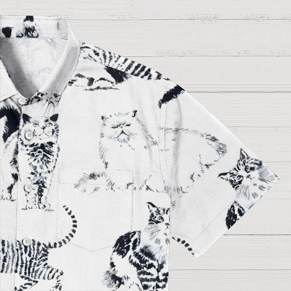 Cat In Black And White Geek Hawaiian Shirt