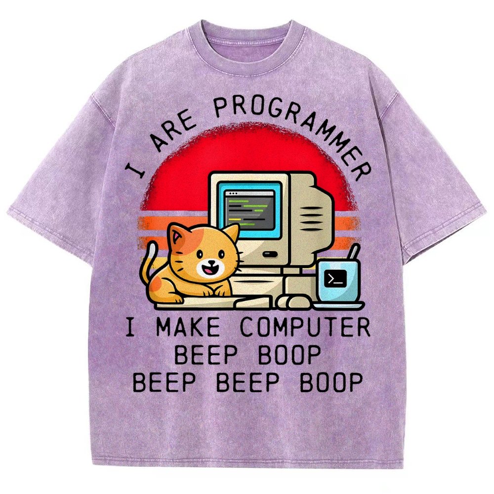 I Are Programmer Funny Cat Vintage Distressed T-shirt