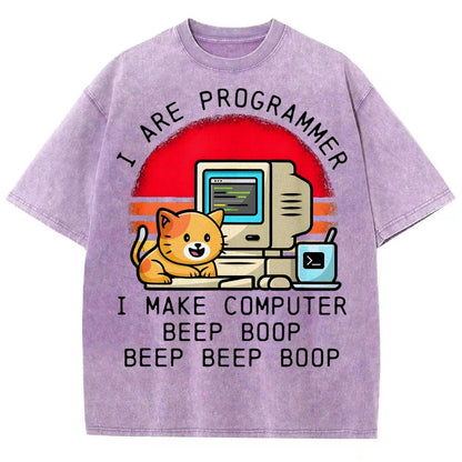 I Are Programmer Funny Cat Vintage Distressed T-shirt