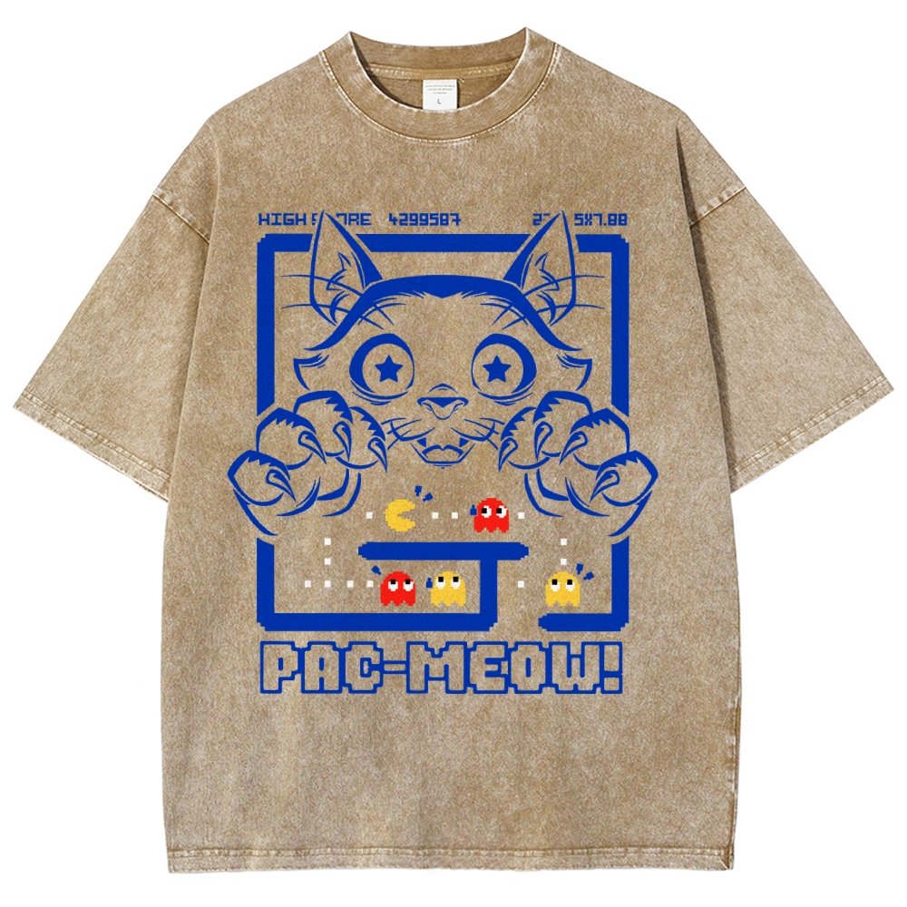 Vintage Game Cat Attack Pac Meow Vintage Distressed T-shirt