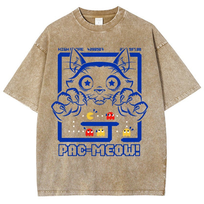 Vintage Game Cat Attack Pac Meow Vintage Distressed T-shirt