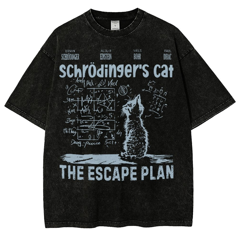 Schrodinger's Cat Escape Plan Interesting Physics Science Vintage Distressed T-shirt